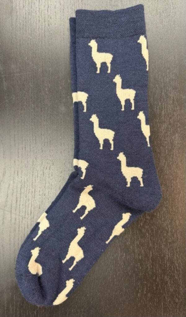 alpaca dress sock navy with cream alpacas