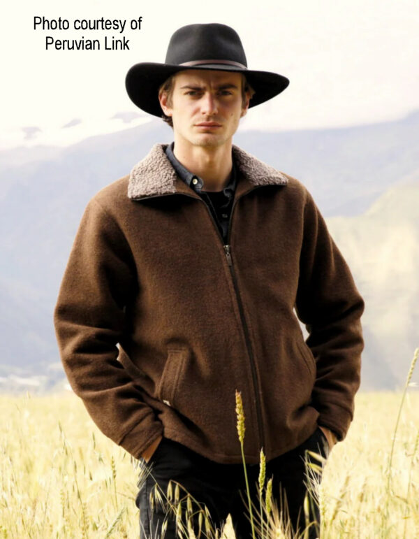 Alpaca and wool barn jacket in brown