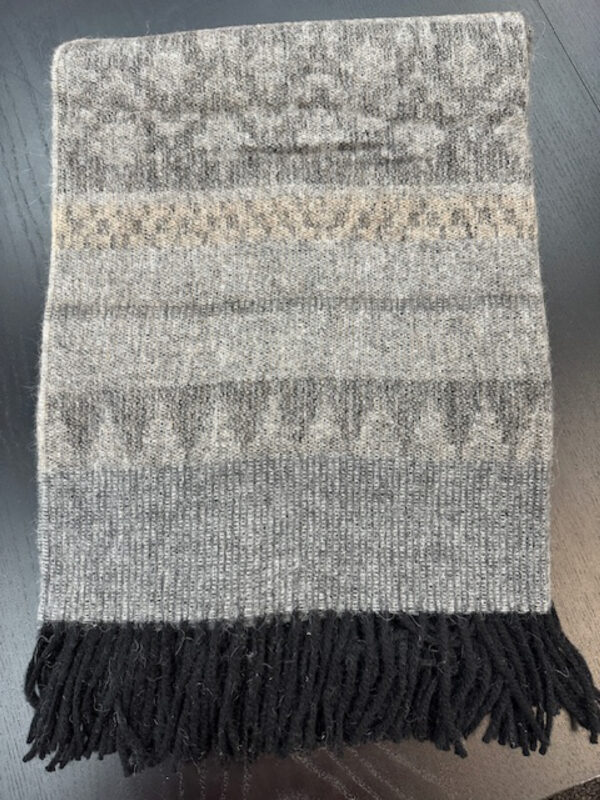 Alpaca blend Chareokee blanket charcoal, gray and sand color