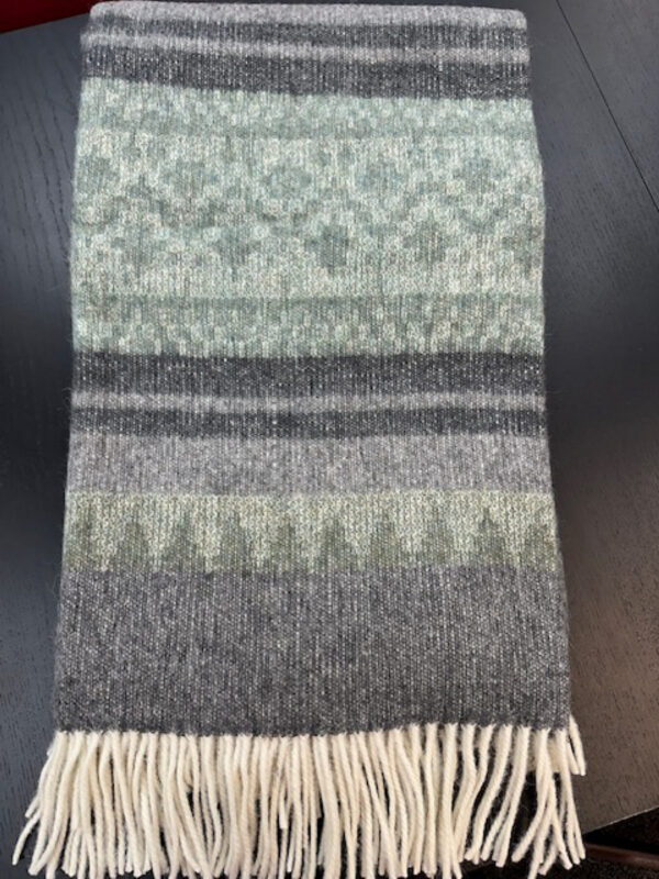 Alpaca blend Chareokee blanket charcoal and kiwi color