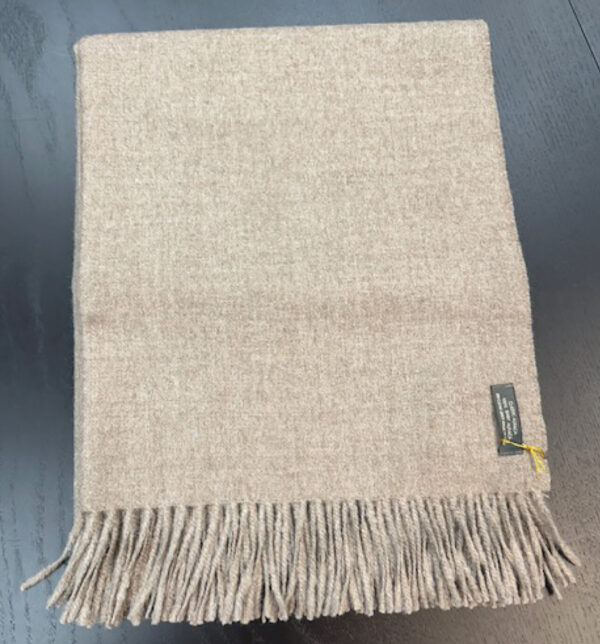 100% baby alpaca brushed and woven blanket in beige color