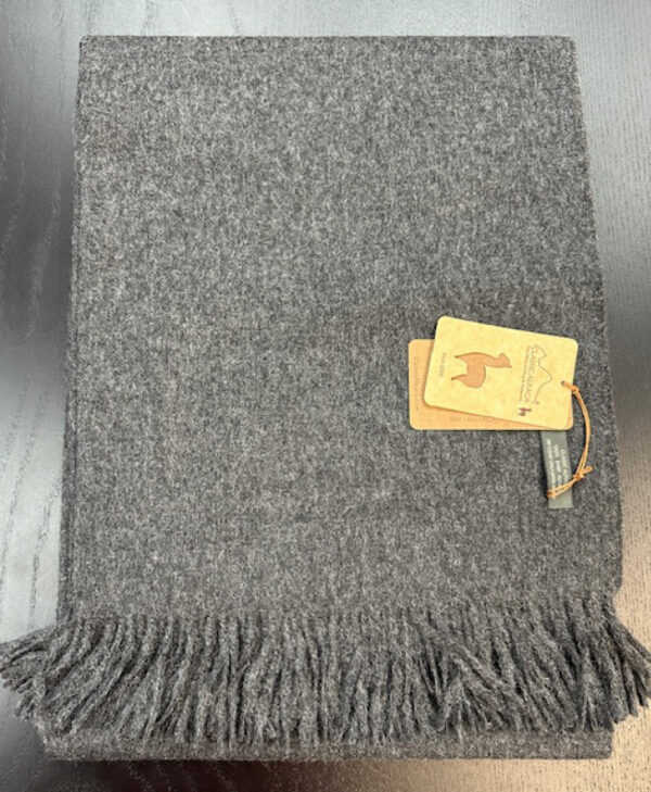 100% baby alpaca brushed and woven blanket in charcoal color