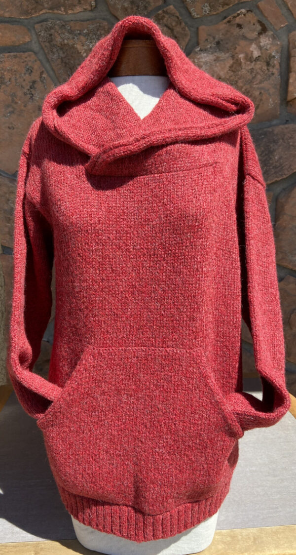 Alpaca blend hoodie with kangaroo front pocket. red