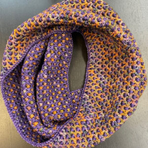 Dotty Cowl in Malabrigo yarn, purple and piedras colors