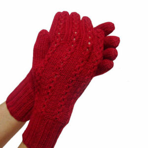 Alpaca gloves rope cable design red LC