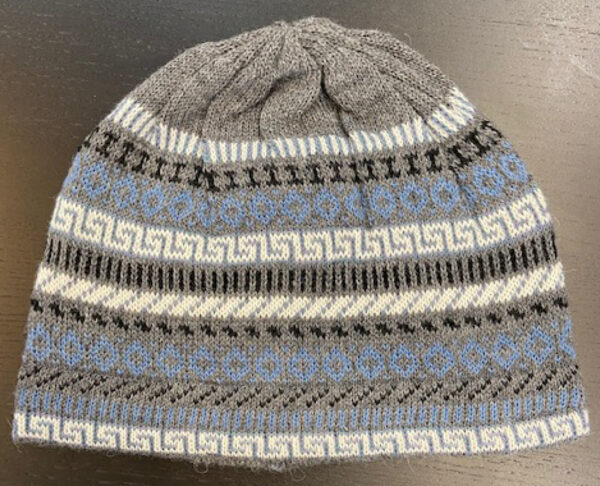 striped light blue, gray, white striped Fjord hat