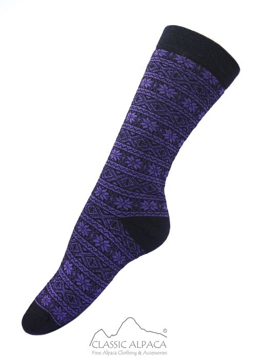 Alpaca Scandanavian sock black purple