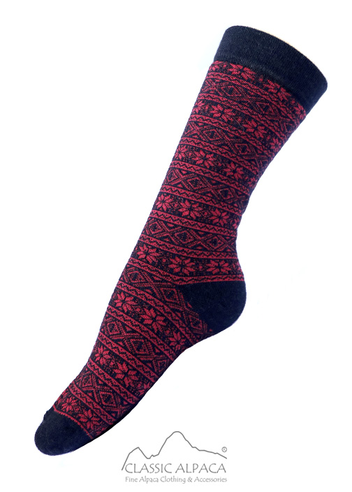 Alpaca Scandanavian sock black/red