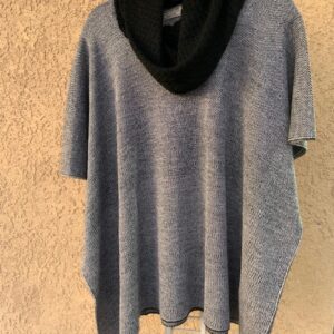 square poncho with contract cowl neck