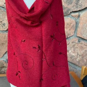 red embroidered links knit shawl