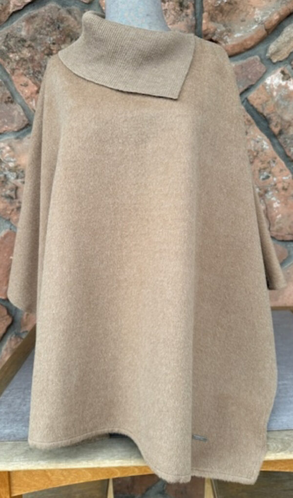 alpaca blend cape with split collar by Kuna in camel