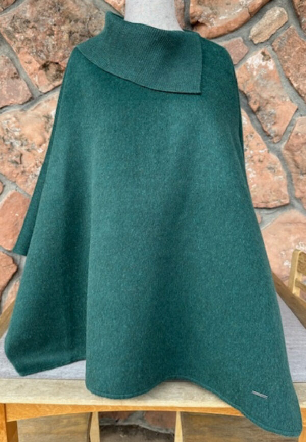 alpaca blend cape with split collar by Kuna in hunter green