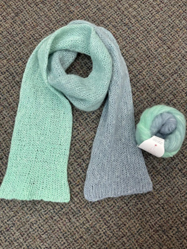 Scarf Cashsilk Cotton Degrade yarn in seafoam and blue color