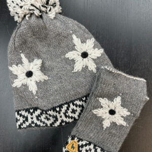 Helena alpaca blend hat and fingerless mitts set in gray