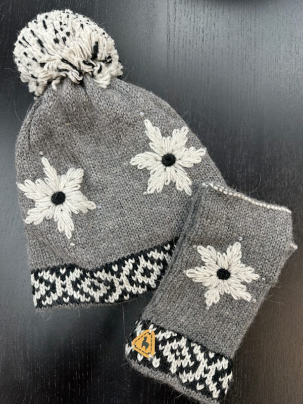 Helena alpaca blend hat and fingerless mitts set in gray