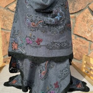 Denim alpaca reversible embroidered ruana