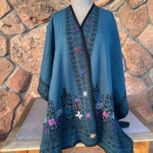 Sylvan reversible alpaca ruana with hand embroidered floral design