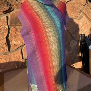 JUL199 100% baby alpaca woven scarf in rainbow stripe colors